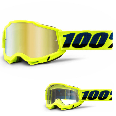 100% The Accuri 2 Goggles Fluo YELLOW | gogle rowerowe MTB / ENDURO / MX | MIRROR GOLD + CLEAR lens