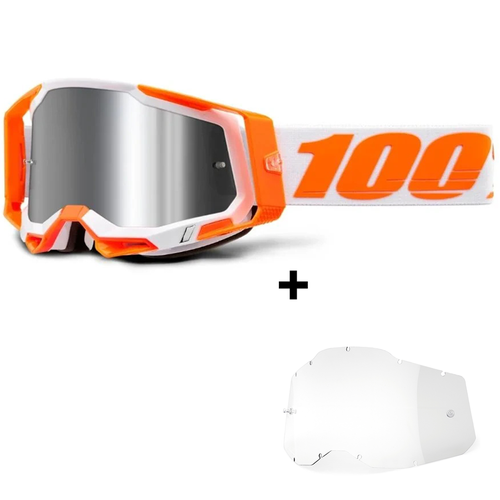 100%The Racecraft 2 Orange | gogle moto MX / ENDURO / MTB rowerowe | 2 x szybka: MIRROR SILVER FLASH + CLEAR
