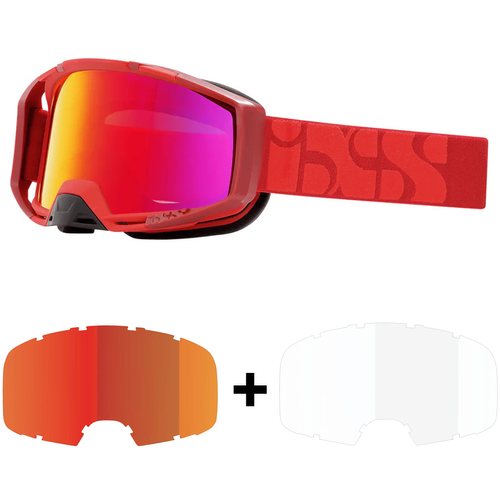 IXS Trigger RACING RED | gogle rowerowe | 2 x SZYBKA:  Crimson MIRROR Lens  / LT21% + CLEAR Lens / LT 89%